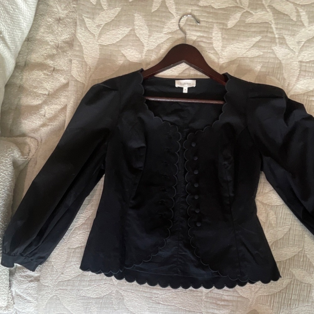 Böhme Women's Black Lined Scalloped Button Front Short Jacket Long Sleeve M